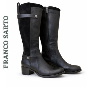 Franco Sarto Black Leather Look Knee-High Riding Boots 8.5